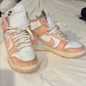 Nike Dunks High-Top Sneakers in White and Peach